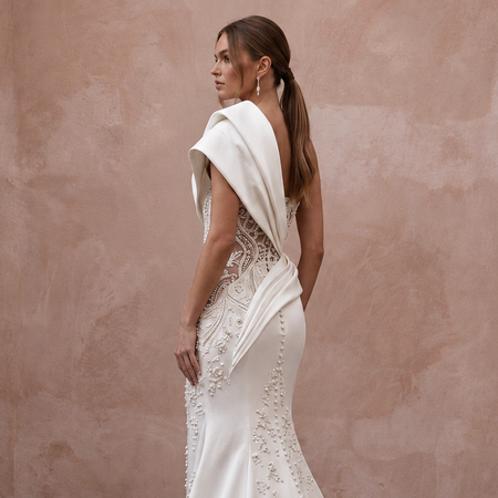 Contemporary Satin Wedding Gown with One-Shoulder Neckline