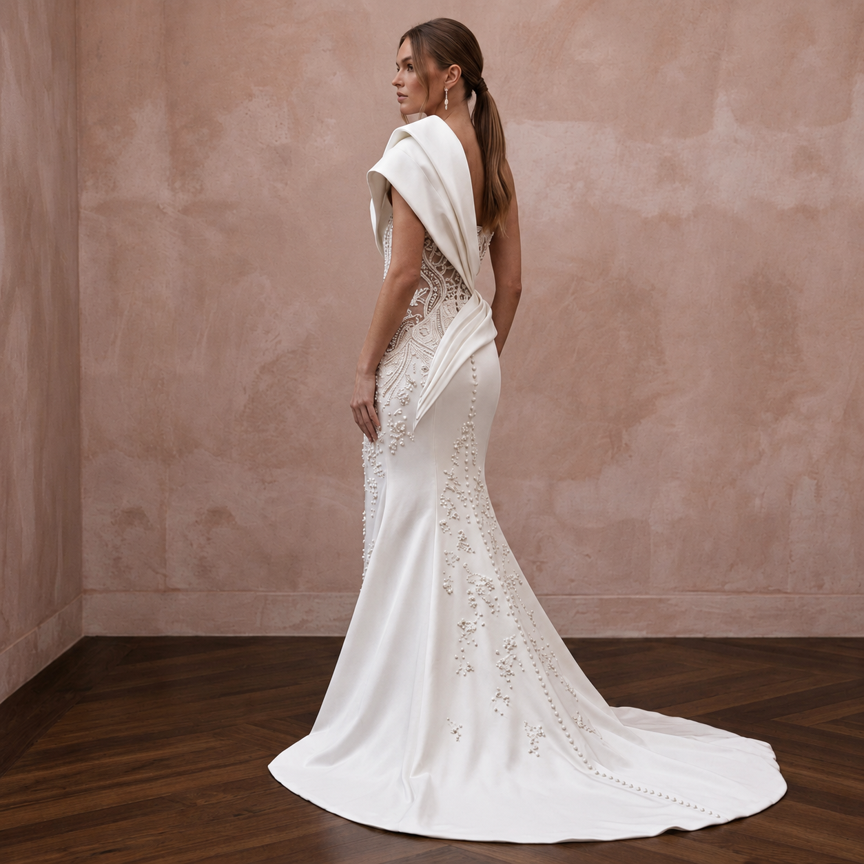 Contemporary Satin Wedding Gown with One-Shoulder Neckline Secondary image