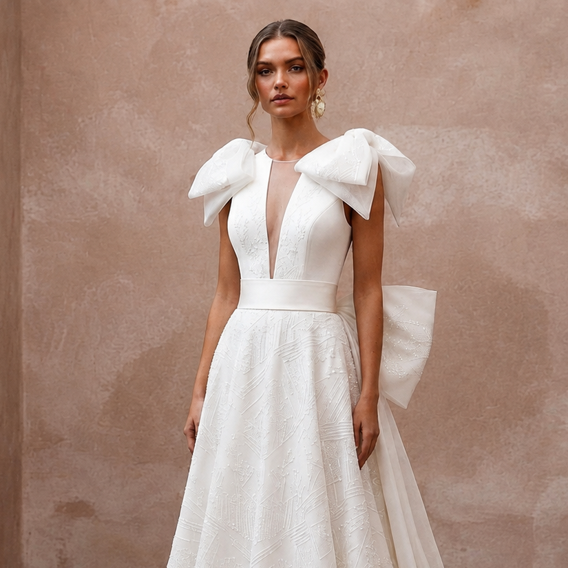 Contemporary Wedding Dresses with Dramatic Bow Details