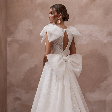 Contemporary Wedding Dresses with Dramatic Bow Details - Apparel & Accessories > Clothing > Wedding & Bridal Party Dresses > Wedding Dresses - Mignonette