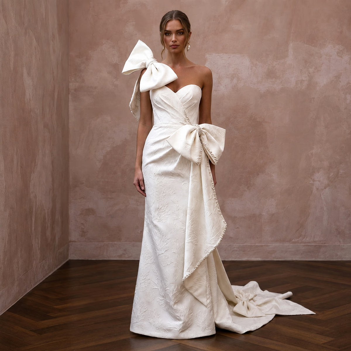 Contemporary Wedding Dresses with Oversized Bow Details - Apparel & Accessories > Clothing > Wedding & Bridal Party Dresses > Wedding Dresses - Mignonette Bridal