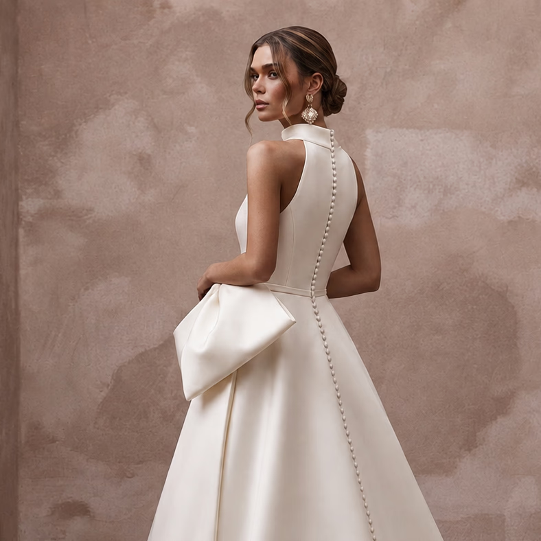 Contemporary Wedding Dresses with Oversized Bow Details - Apparel & Accessories > Clothing > Wedding & Bridal Party Dresses > Wedding Dresses - Mignonette Bridal