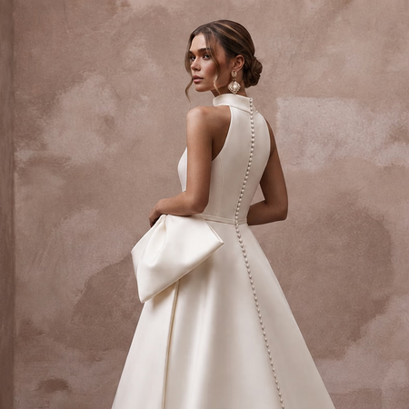 Contemporary Wedding Dresses with Oversized Bow Details - Apparel & Accessories > Clothing > Wedding & Bridal Party Dresses > Wedding Dresses - Mignonette Bridal