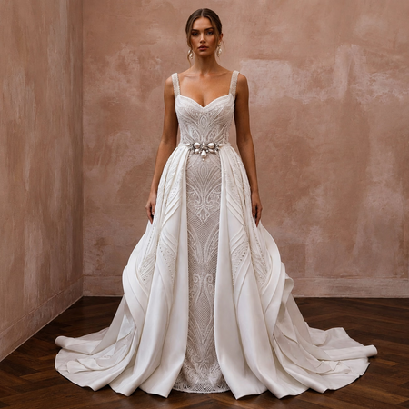 Convertible Wedding Dresses with Removable Satin Skirts - Apparel & Accessories > Clothing > Wedding & Bridal Party Dresses > Wedding Dresses - Mignonette Bridal