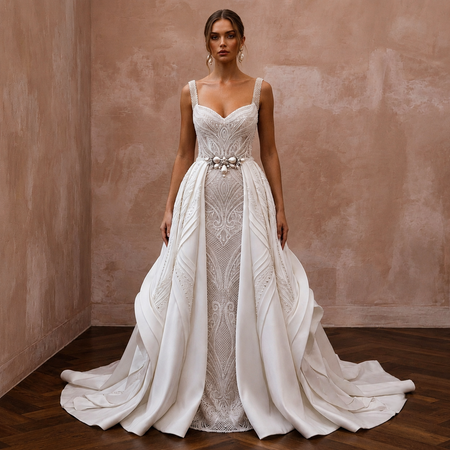 Convertible Wedding Dresses with Removable Satin Skirts