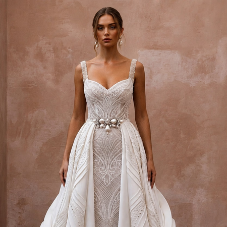 Convertible Wedding Dresses with Removable Satin Skirts - Apparel & Accessories > Clothing > Wedding & Bridal Party Dresses > Wedding Dresses - Mignonette Bridal
