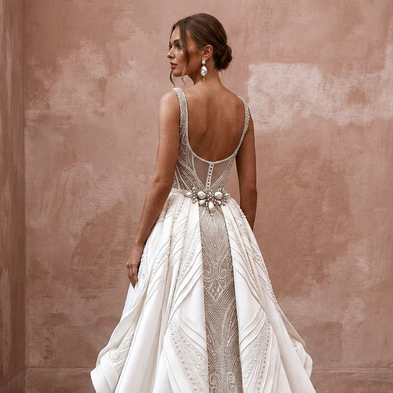 Convertible Wedding Dresses with Removable Satin Skirts - Apparel & Accessories > Clothing > Wedding & Bridal Party Dresses > Wedding Dresses - Mignonette Bridal