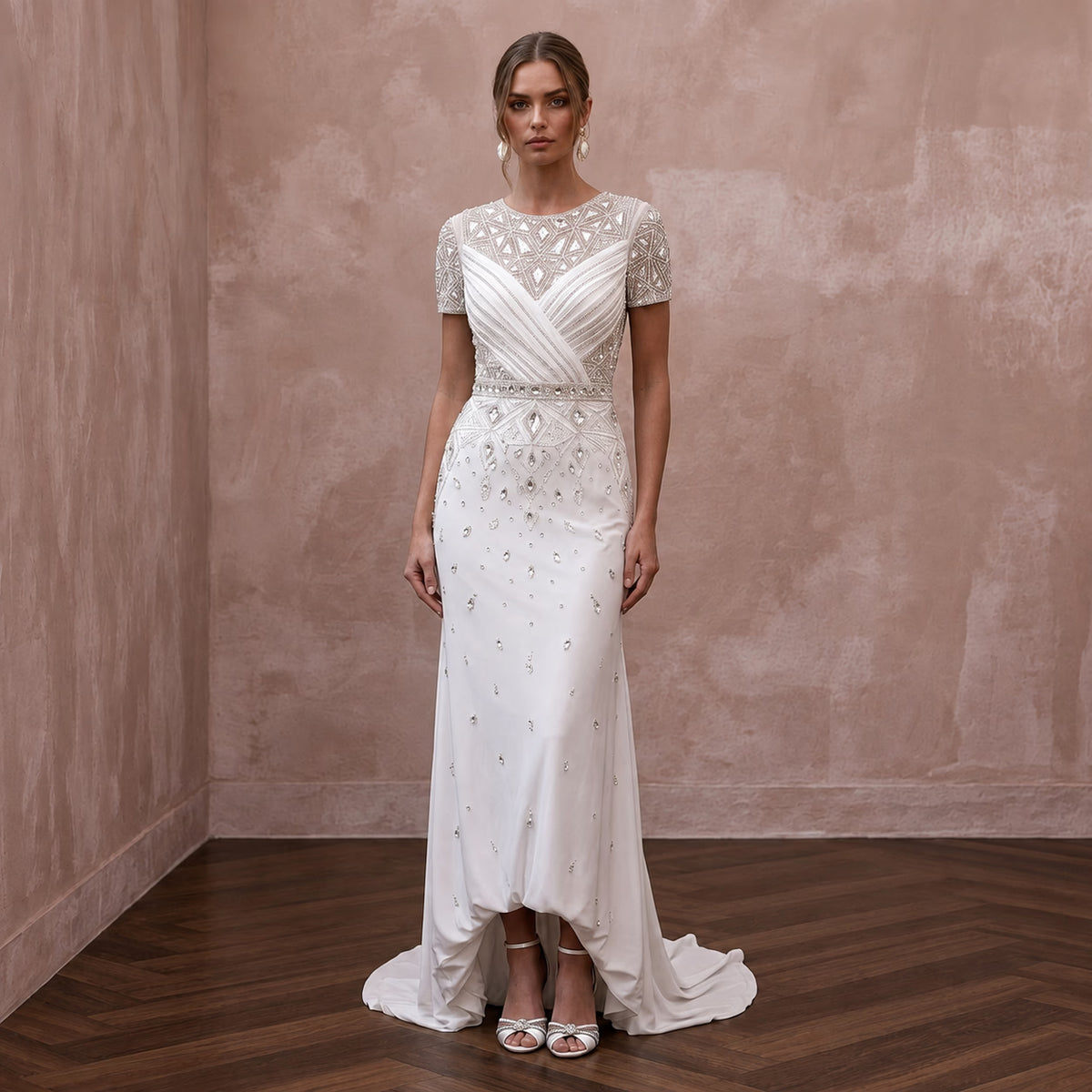 Cool Diamond White Jersey T - Shirt Dress for Surprise Elopement - Apparel & Accessories > Clothing > Wedding & Bridal Party Dresses > Wedding Dresses - Mignonette Bridal Main image
