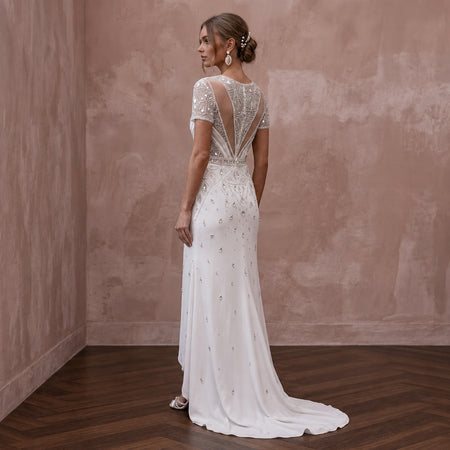 Cool Diamond White Jersey T - Shirt Dress for Surprise Elopement - Apparel & Accessories > Clothing > Wedding & Bridal Party Dresses > Wedding Dresses - Mignonette Bridal