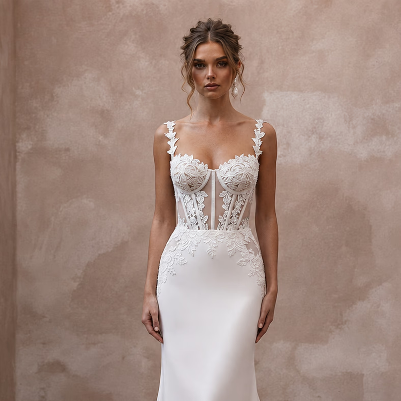 Corset Wedding Dresses with Handcrafted Lace Details - Apparel & Accessories > Clothing > Wedding & Bridal Party Dresses > Wedding Dresses - Mignonette