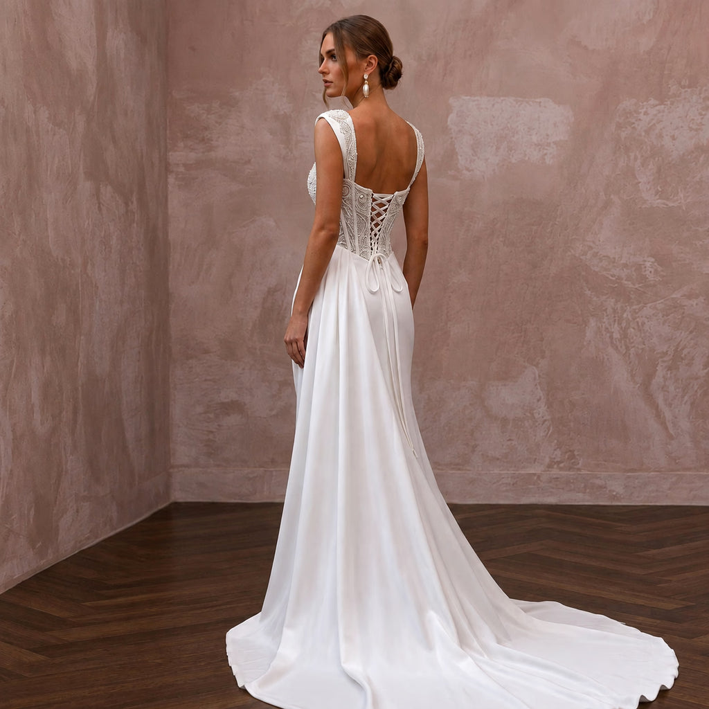 Corset Wedding Dresses with Lace - Up Back Designs - Apparel & Accessories > Clothing > Wedding & Bridal Party Dresses > Wedding Dresses - Mignonette Bridal