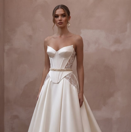 Corset Wedding Dresses with Sculpted Satin Bodices - Apparel & Accessories > Clothing > Wedding & Bridal Party Dresses > Wedding Dresses - Mignonette