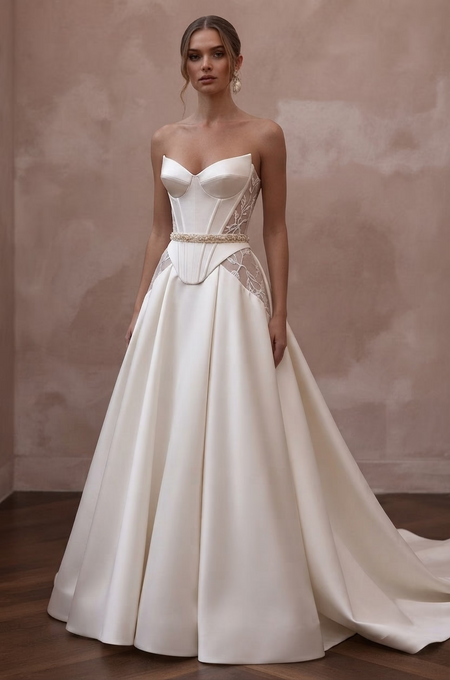 Corset Wedding Dresses with Sculpted Satin Bodices - Apparel & Accessories > Clothing > Wedding & Bridal Party Dresses > Wedding Dresses - Mignonette
