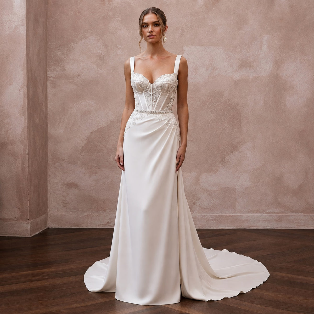 Corset Wedding Dresses with Structured Satin Bodices - Apparel & Accessories > Clothing > Wedding & Bridal Party Dresses > Wedding Dresses - Mignonette Bridal Main image