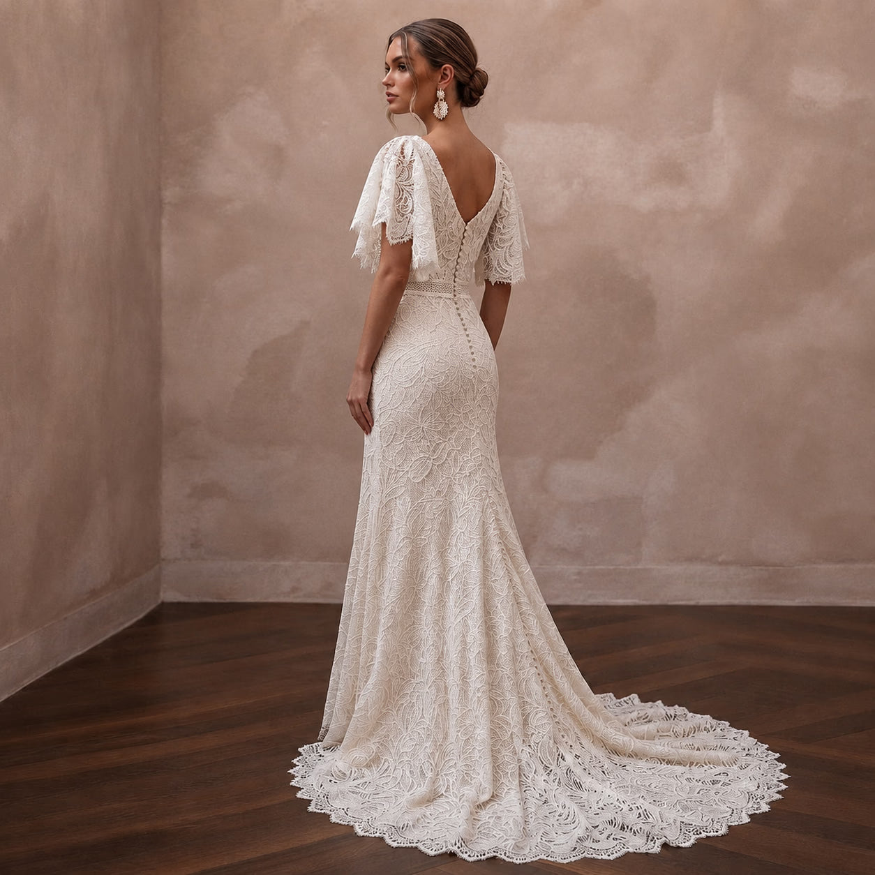 Country-Inspired Lace Bridal Gown with Flutter Sleeves for an Outdoor Wedding Secondary image