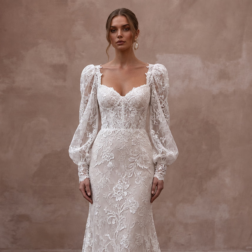 Country Lace Bridal Gown with Detachable Sleeves for an Outdoor Wedding