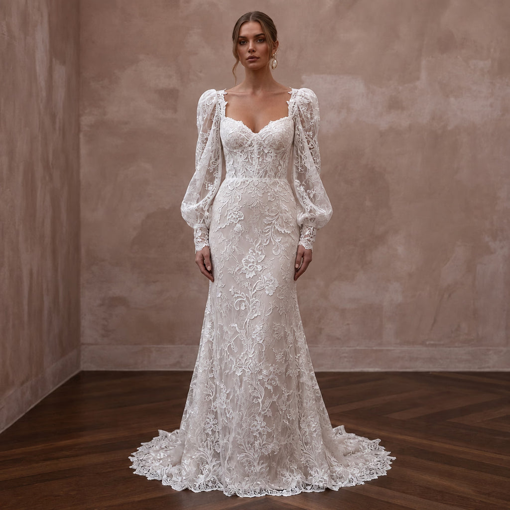 Country Lace Bridal Gown with Detachable Sleeves for an Outdoor Wedding