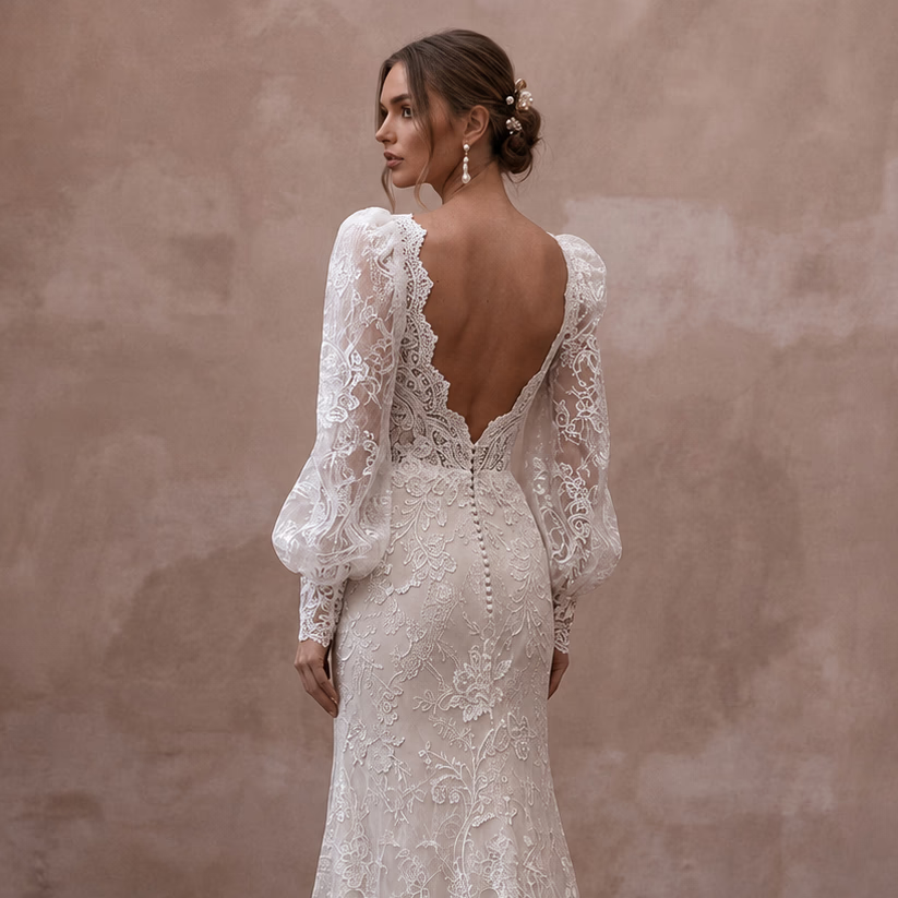 Country Lace Bridal Gown with Detachable Sleeves for an Outdoor Wedding