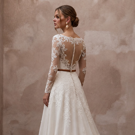Country Lace Wedding Dress with Long Sleeves for an Outdoor Wedding