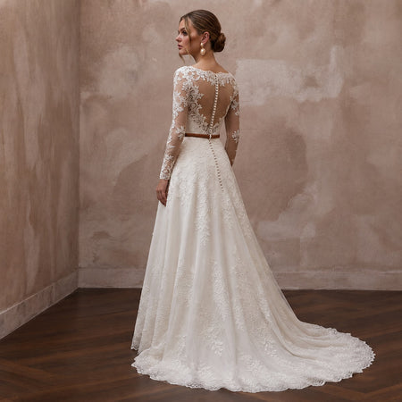 Country Lace Wedding Dress with Long Sleeves for an Outdoor Wedding