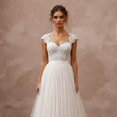Country Wedding Dress with Tulle Skirt and Lace Bodice