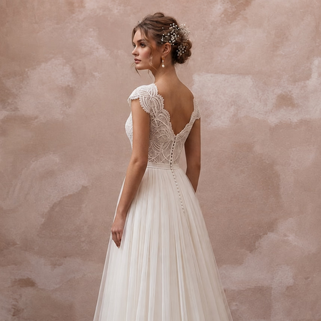 Country Wedding Dress with Tulle Skirt and Lace Bodice - Apparel & Accessories > Clothing > Wedding & Bridal Party Dresses > Wedding Dresses - Mignonette Bridal