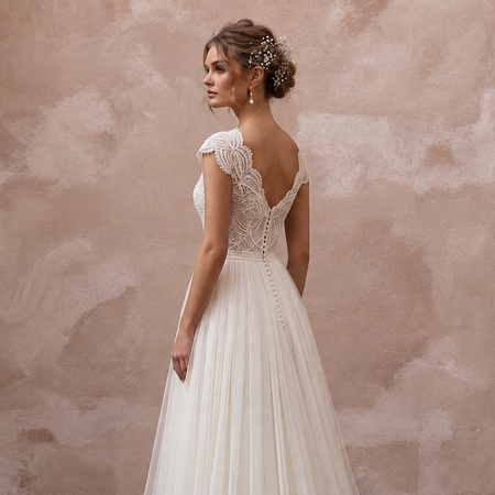 Country Wedding Dress with Tulle Skirt and Lace Bodice