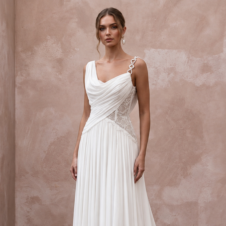 Court Train Chiffon Wedding Dress for a City Hall Ceremony