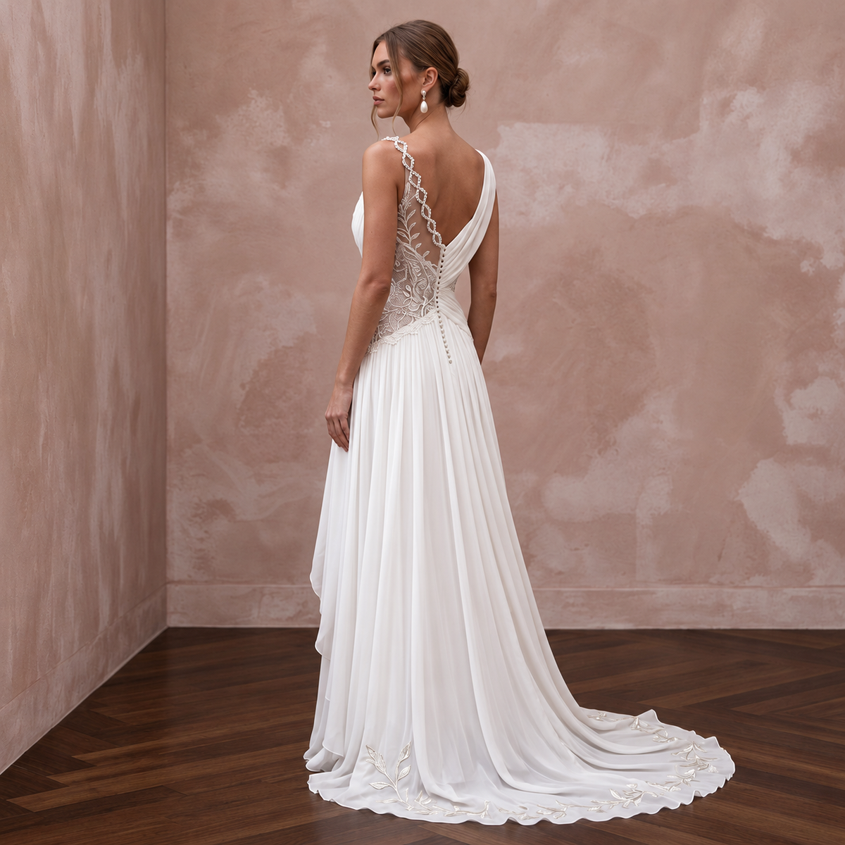 Court Train Chiffon Wedding Dress for a City Hall Ceremony