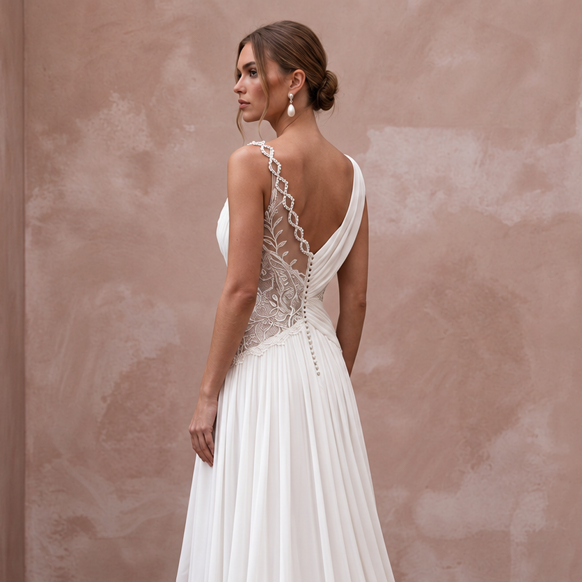 Court Train Chiffon Wedding Dress for a City Hall Ceremony