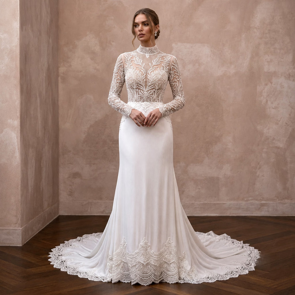 Court Train Wedding Dresses with Refined Beauty - Apparel & Accessories > Clothing > Wedding & Bridal Party Dresses > Wedding Dresses - Mignonette Bridal