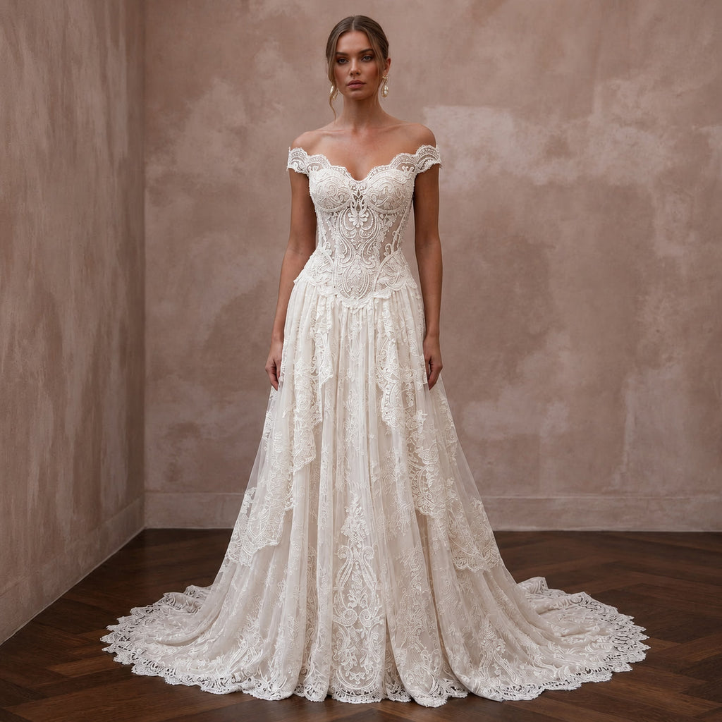 Couture Wedding Dresses with Exclusive French Lace - Apparel & Accessories > Clothing > Wedding & Bridal Party Dresses > Wedding Dresses - Mignonette Bridal