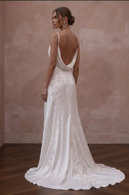 Cowl Neck Wedding Dresses with Flowing Silk Fabric
