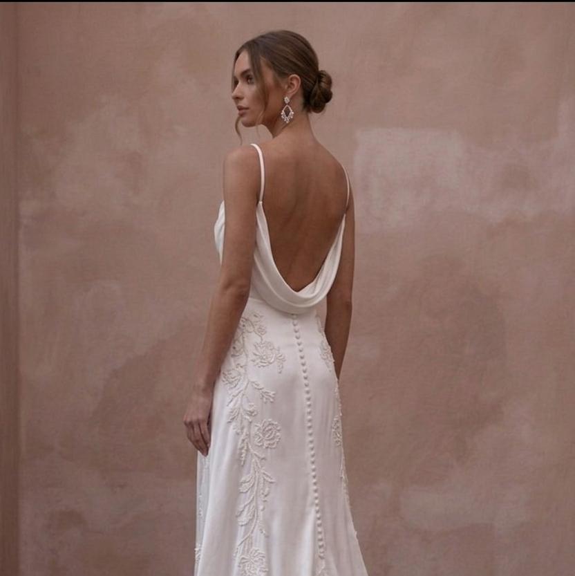 Cowl Neck Wedding Dresses with Flowing Silk Fabric
