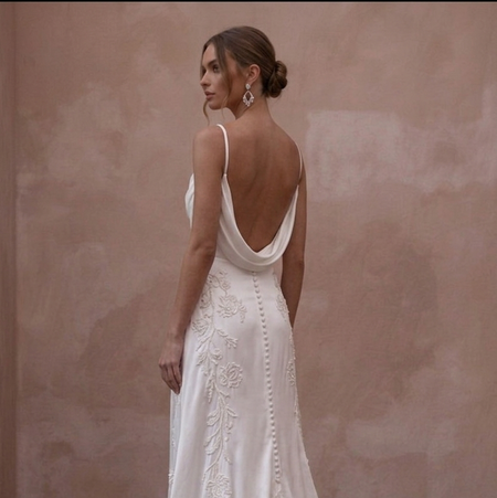Cowl Neck Wedding Dresses with Flowing Silk Fabric