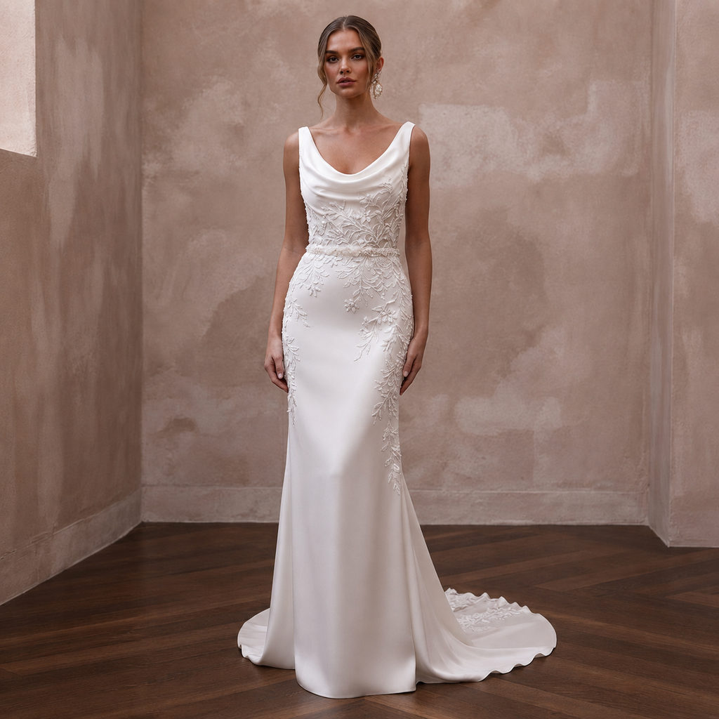 Cowl Neck Wedding Dresses with Silk Elegance
