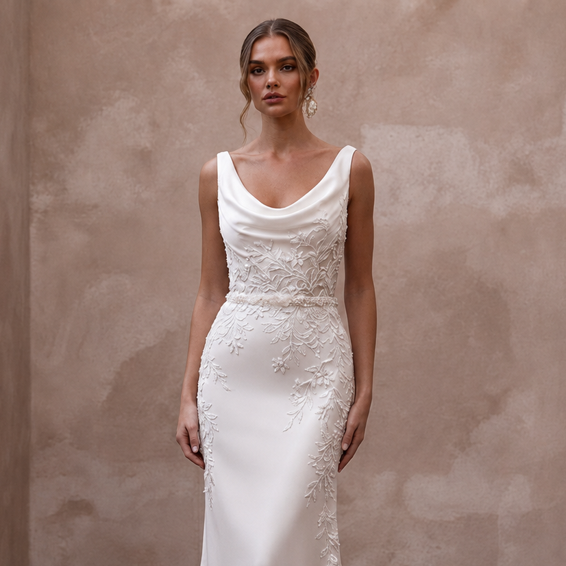 Cowl Neck Wedding Dresses with Silk Elegance