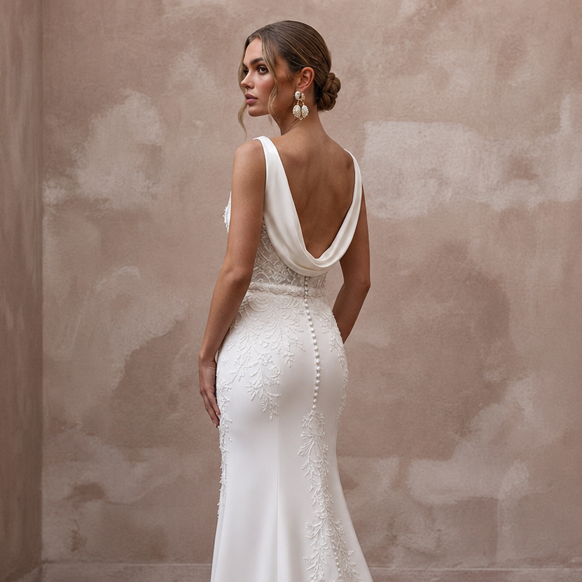 Cowl Neck Wedding Dresses with Silk Elegance