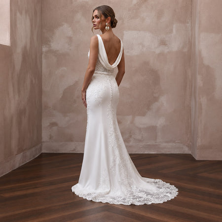 Cowl Neck Wedding Dresses with Silk Elegance - Apparel & Accessories > Clothing > Wedding & Bridal Party Dresses > Wedding Dresses - Mignonette