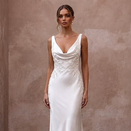 Cowl Neck Wedding Dresses with Silk Satin Fabric