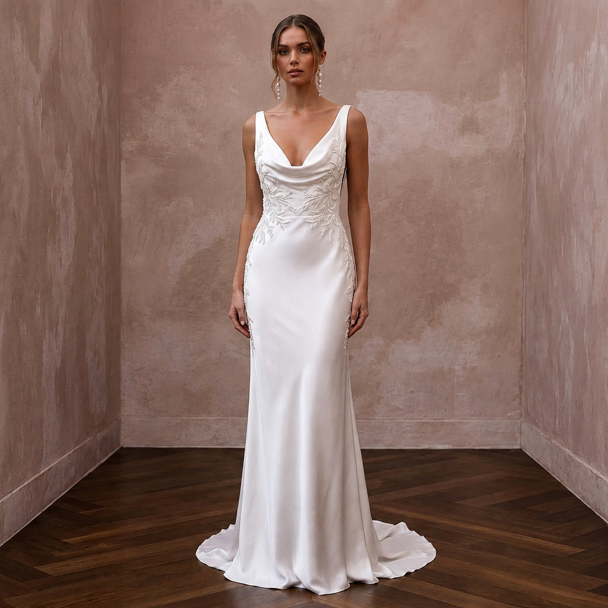 Cowl Neck Wedding Dresses with Silk Satin Fabric - Apparel & Accessories > Clothing > Wedding & Bridal Party Dresses > Wedding Dresses - Mignonette Bridal