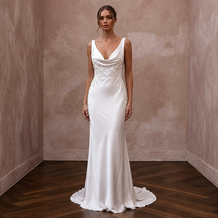 Cowl Neck Wedding Dresses with Silk Satin Fabric