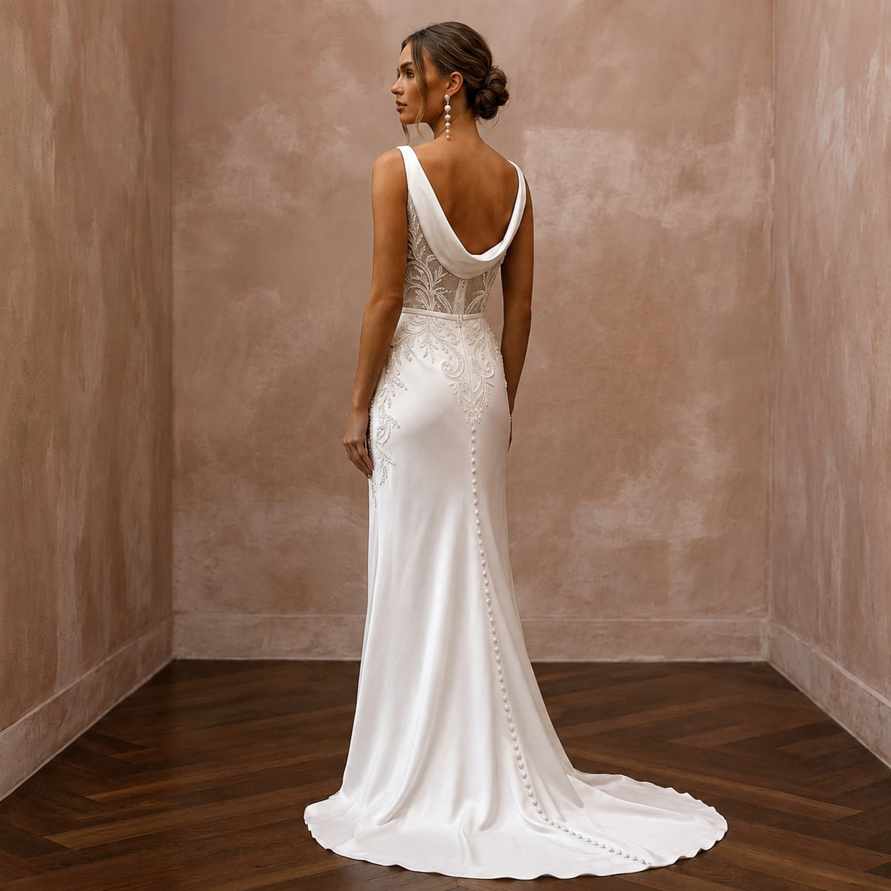 Cowl Neck Wedding Dresses with Silk Satin Fabric - Apparel & Accessories > Clothing > Wedding & Bridal Party Dresses > Wedding Dresses - Mignonette Bridal