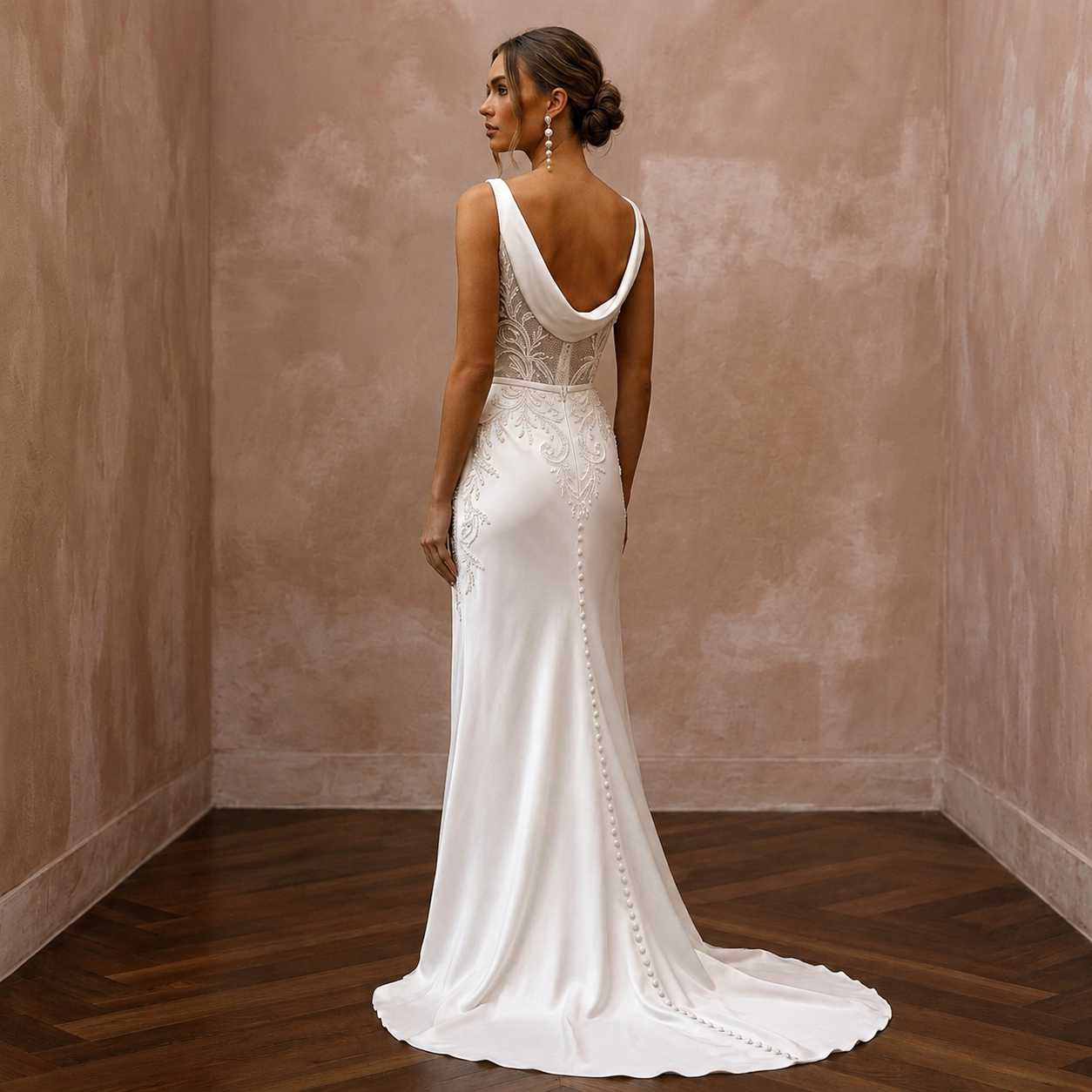 Cowl Neck Wedding Dresses with Silk Satin Fabric Secondary image