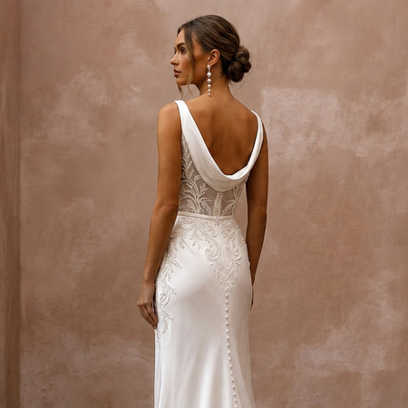 Cowl Neck Wedding Dresses with Silk Satin Fabric - Apparel & Accessories > Clothing > Wedding & Bridal Party Dresses > Wedding Dresses - Mignonette Bridal