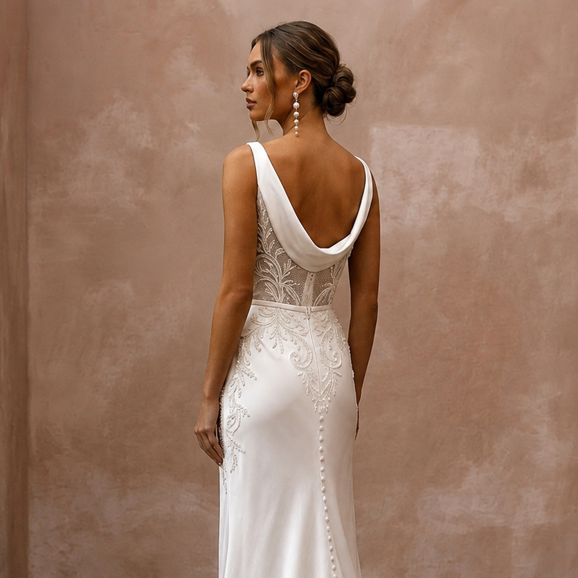 Cowl Neck Wedding Dresses with Silk Satin Fabric