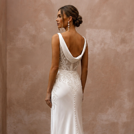 Cowl Neck Wedding Dresses with Silk Satin Fabric