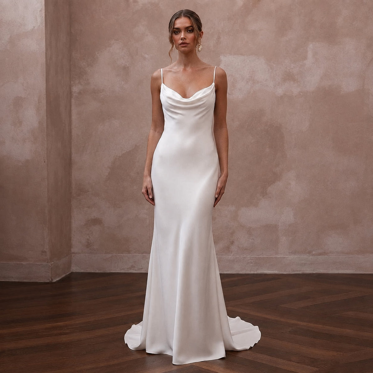 Cowl Neck Wedding Dresses with Soft Silk Elegance - Apparel & Accessories > Clothing > Wedding & Bridal Party Dresses > Wedding Dresses - Mignonette Bridal Main image