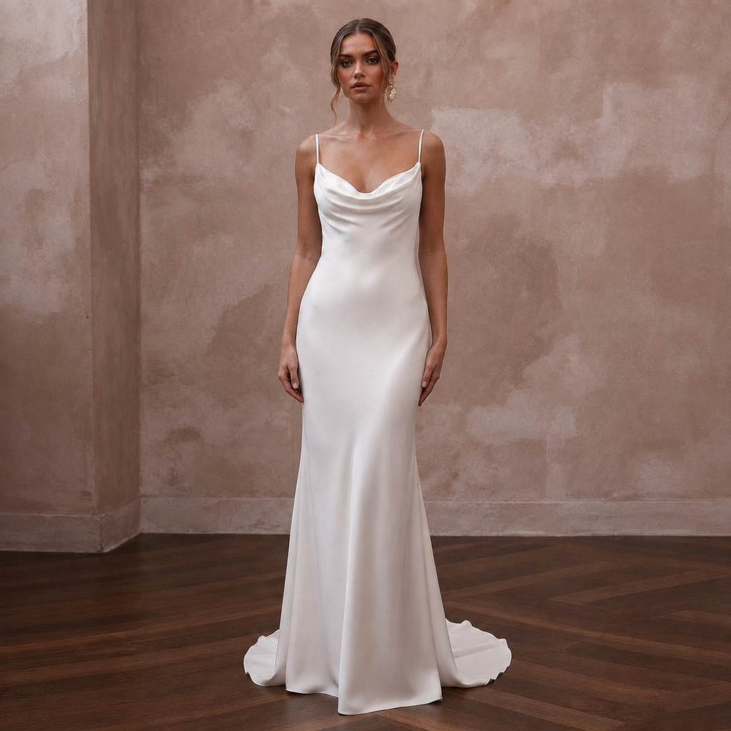 Cowl Neck Wedding Dresses with Soft Silk Elegance