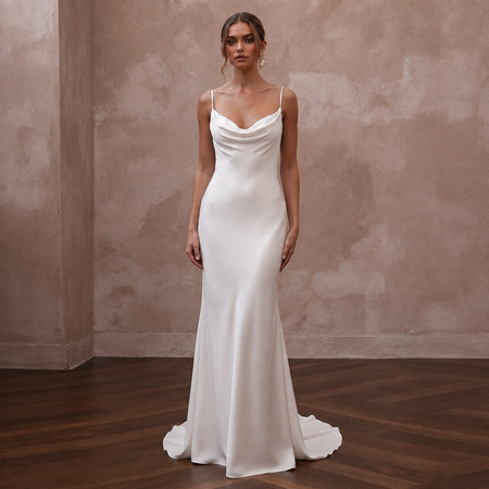 Cowl Neck Wedding Dresses with Soft Silk Elegance